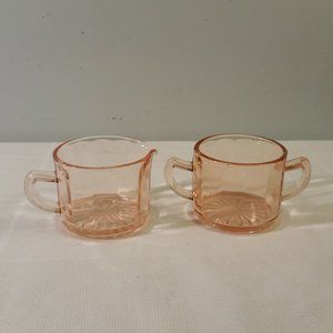 Pink Depression glass creamer & sugar bowl